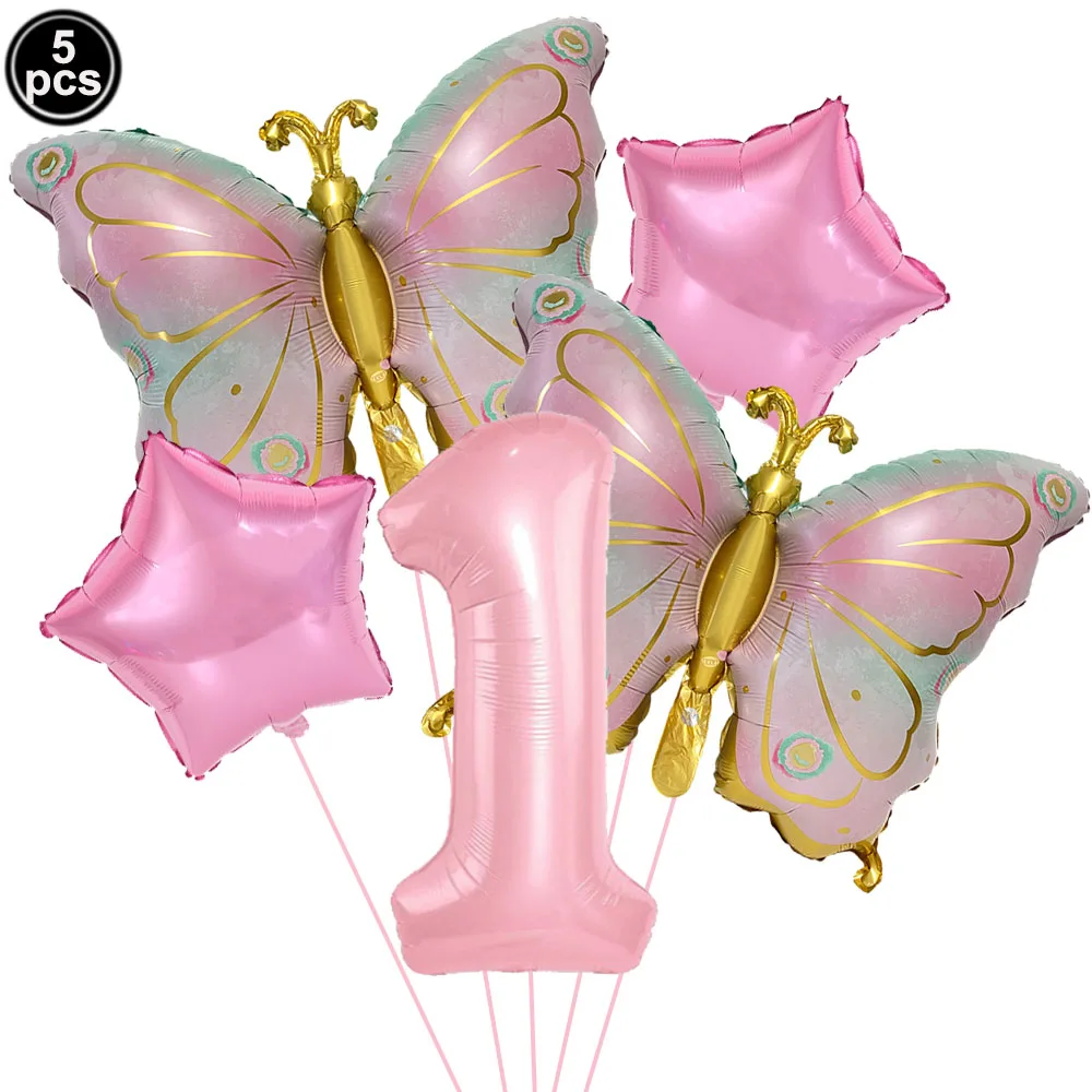 

5 шт. розовые фольгированные шары-бабочки 32 дюйма