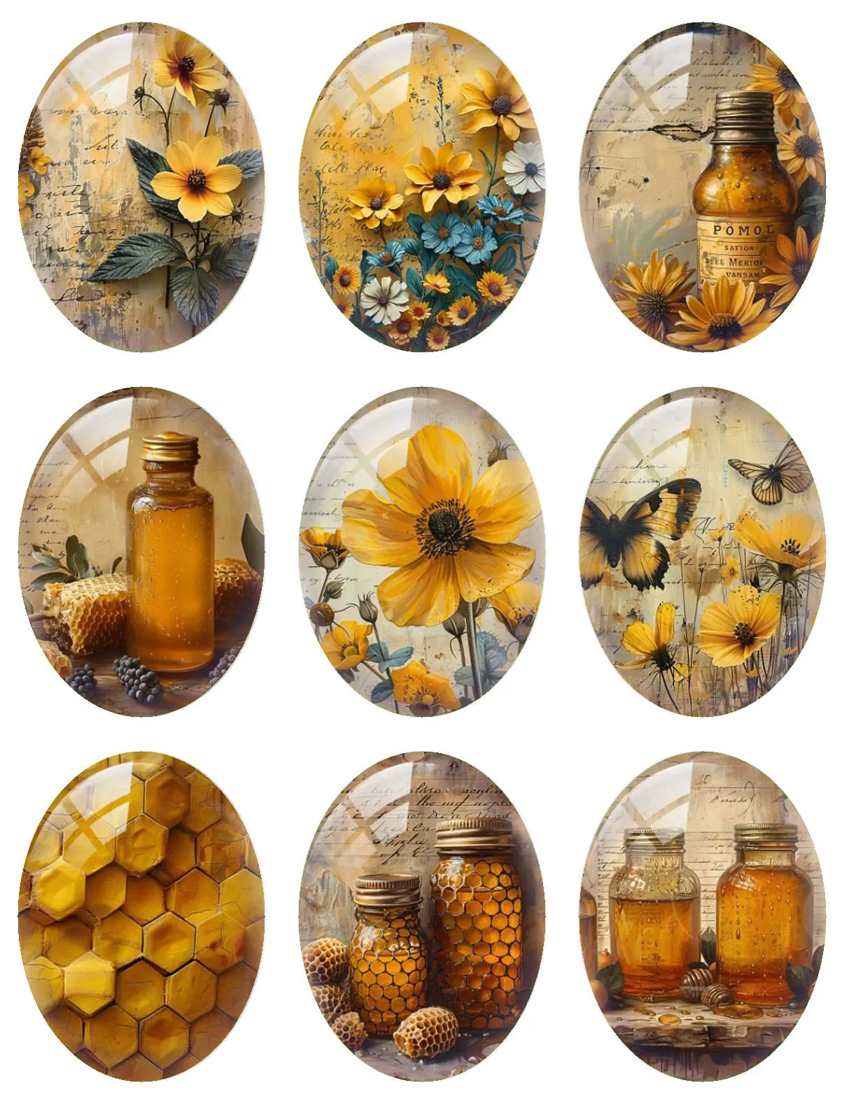 10 шт./лот сотовая пчела желтый цветок овальный фото стеклянный кабошон с плоской