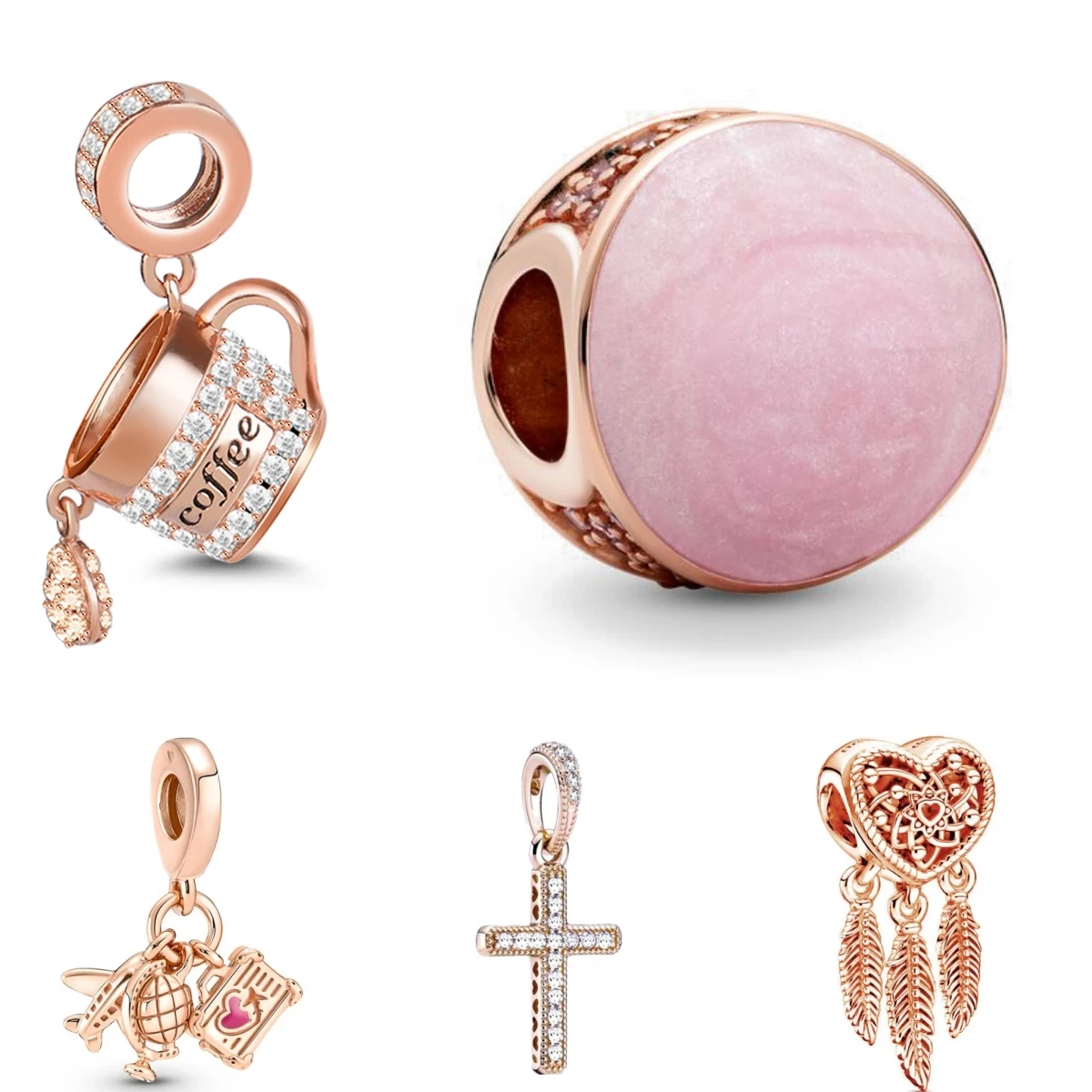 Позолоченный розовым золотом крест самолет билет земля любовник кофейная чашка