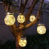 pamnny solar led garden light outdoor crackle hanging glass jar wishing bottle lamp for party wedding courtyard patio decoration