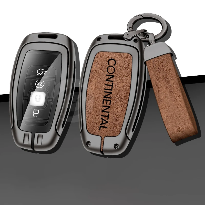 

New Zinc Alloy Leather Car Key Case Cover Fob For Lincoln Continental Holder Accessories Keyless Shell Protection Keychain
