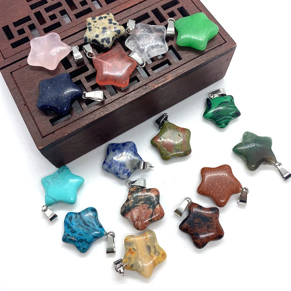 

Natural Stone Sandstone Spotted Stone Malachite Tiger Eye Pendant Star Mixed Color DIY Jewelry Making Necklace Accessories 3 Pcs