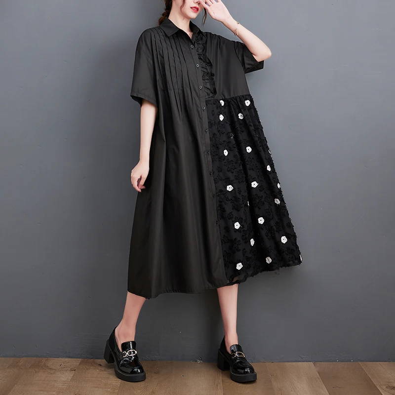 

Женское платье-Блуза с вышивкой, повседневное свободное уличное платье в японском стиле с вышивкой, лето 2023