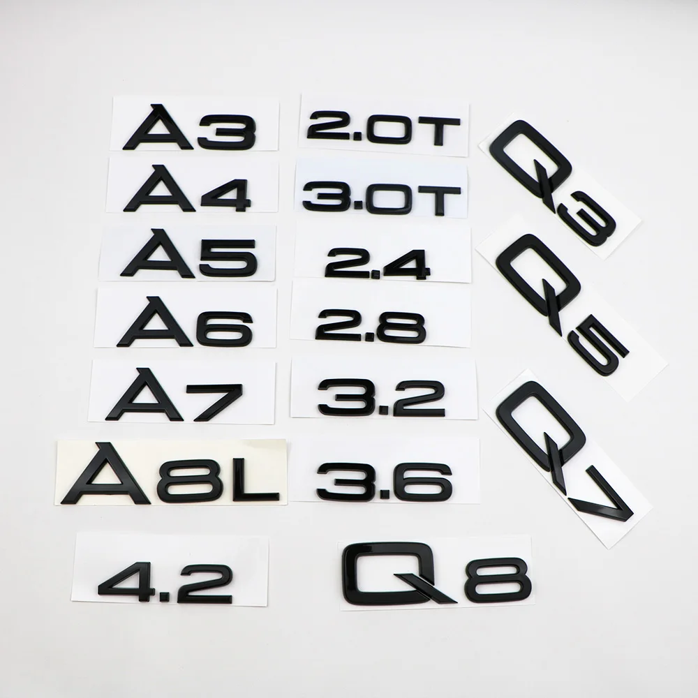 

For Audi A3 A4 A5 A6 A7 A8 Q3 Q5 Q7 3.2 3.0T 2.0T 4.2 2.4 3.6 Rear Trunk Emblem Logo Badge Sticker Car Displacement Bright Black
