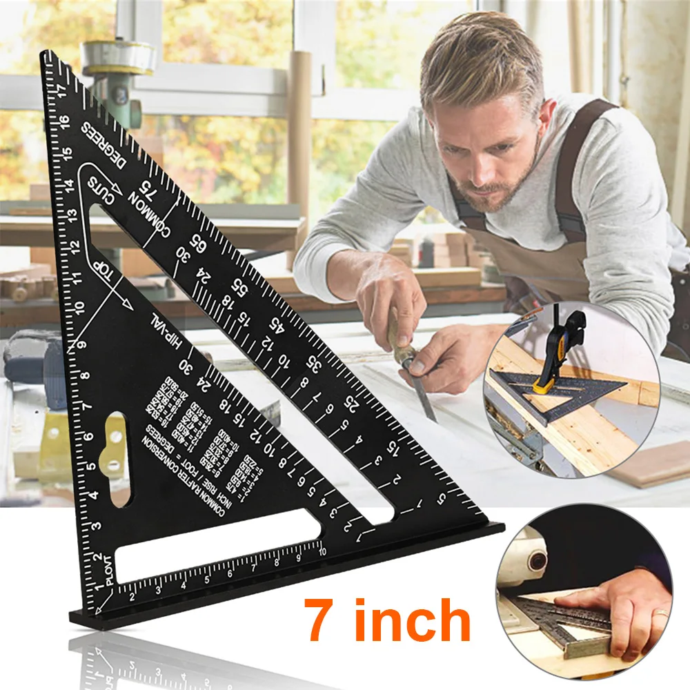 

7inch Triangle Ruler Protractor Metric Aluminum Alloy Woodworking Measurement Tool Woodworking Tools