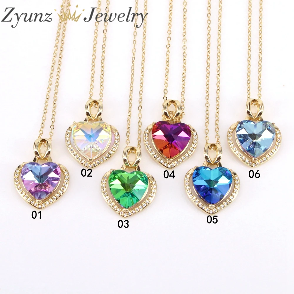 

10PCS, Heart Necklaces For Women Gold Chain Zircon Heart Glass Pendant Choker Necklace Lover Summer Boho Jewelry Gift Femme