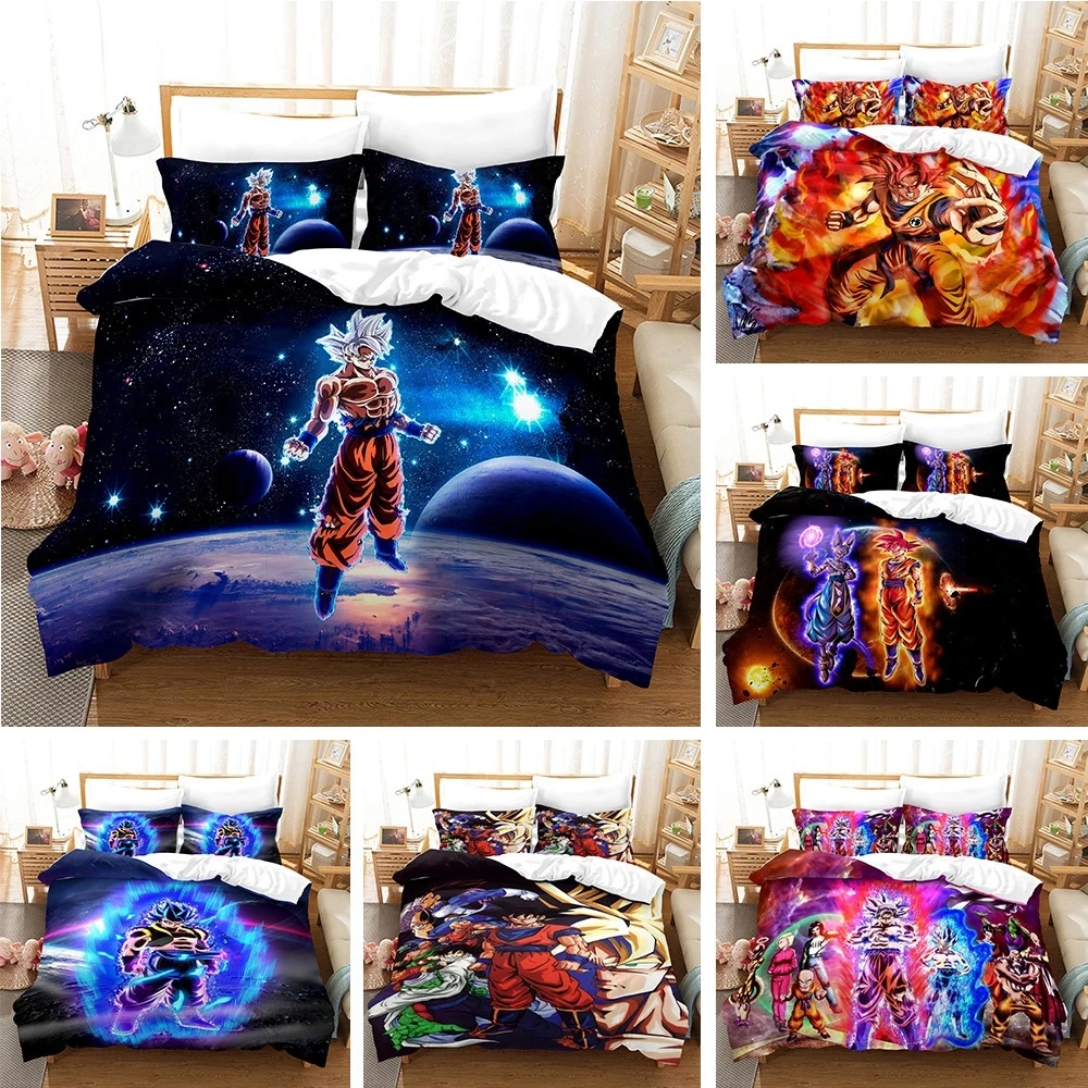 

Anime Son Goku Cosplay US/Europe/UK Size Quilt Bed Cover Duvet Cover Pillowcase 3 Pieces Sets Bedding Sets For Kids Boys Prop