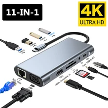 맥북 프로 에어용 USB C 허브, HDMI 호환 USB 3.0 어댑터, 11 인 1, 4K 30Hz