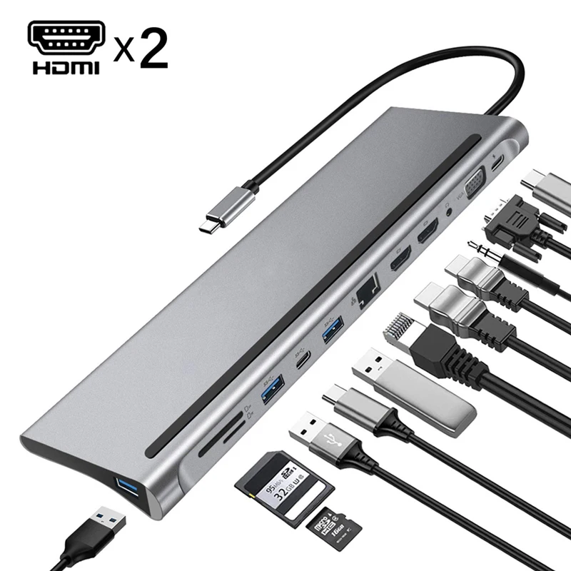 Док-станция для ноутбука USB C на двойной HDMI-совместимый VGA док-станция MST с
