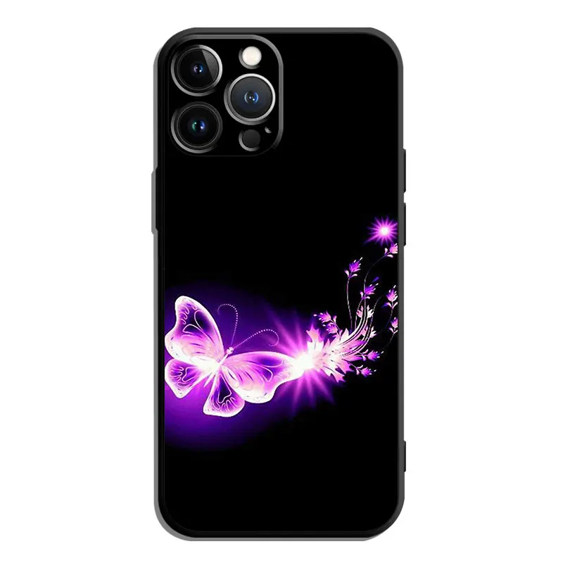 Чехол с фиолетовыми бабочками для iPhone 15 14 13 12 11 Pro Max Plus Mini X XR XS MAX 8 7 6 6S SE чехол из ТПУ