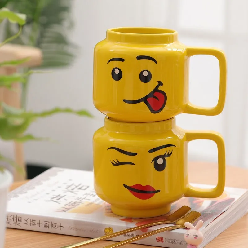 

250ml Ceramic Smile Mug Cartoon Coffee Milk Tea Water Cup Cute Funny Expression Yellow Smiley Children Drinking Glass Gift