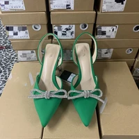2022 new womens shoes double bow transparent pumps pointed toe stilettos buckle straps all match sexy prom womens sandals