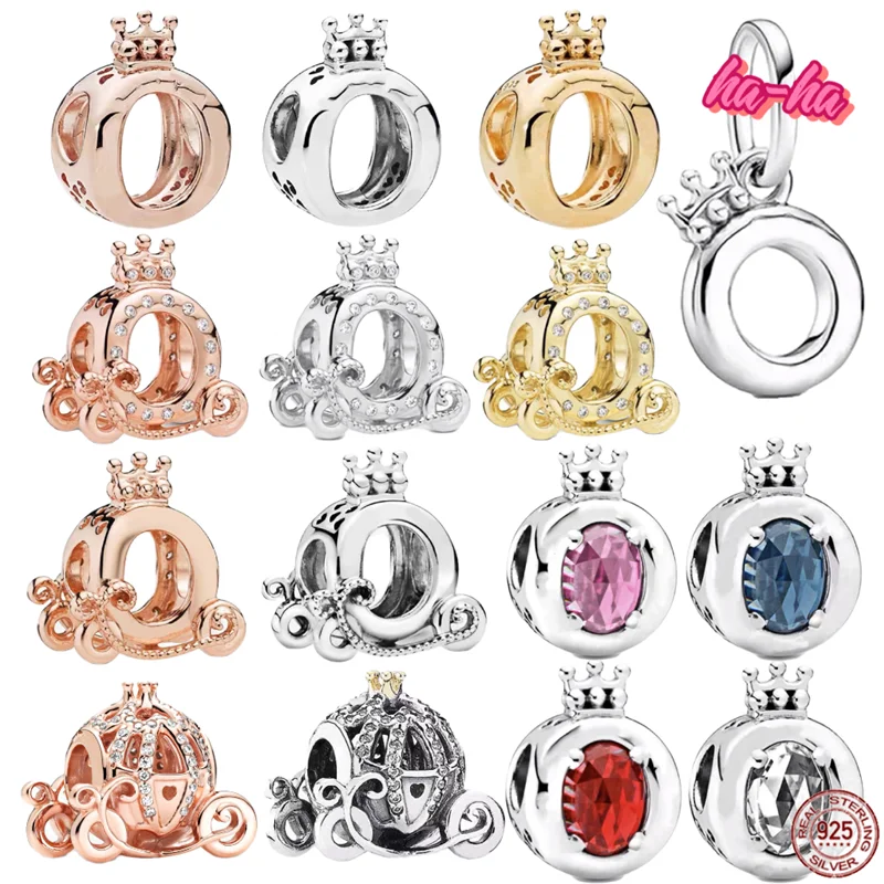 

925 Sterling Silver Fit Original Pandora Bracelet/Necklace Openwork Pumpkin Carriage Women Jewelry Gift Crown Charm Bead