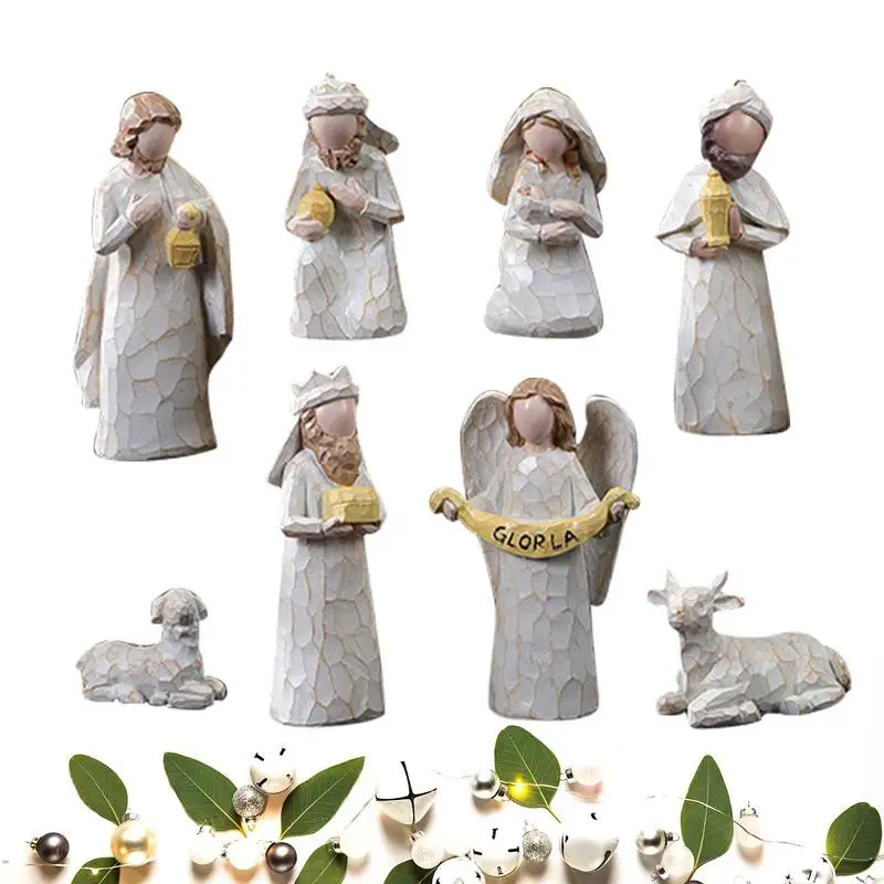 

10-Piece Cartoon Nativity Manger Set Complete Resin Religious Christmas Nativity Scene Set With Virgin Cute Cartoon Mary Figures