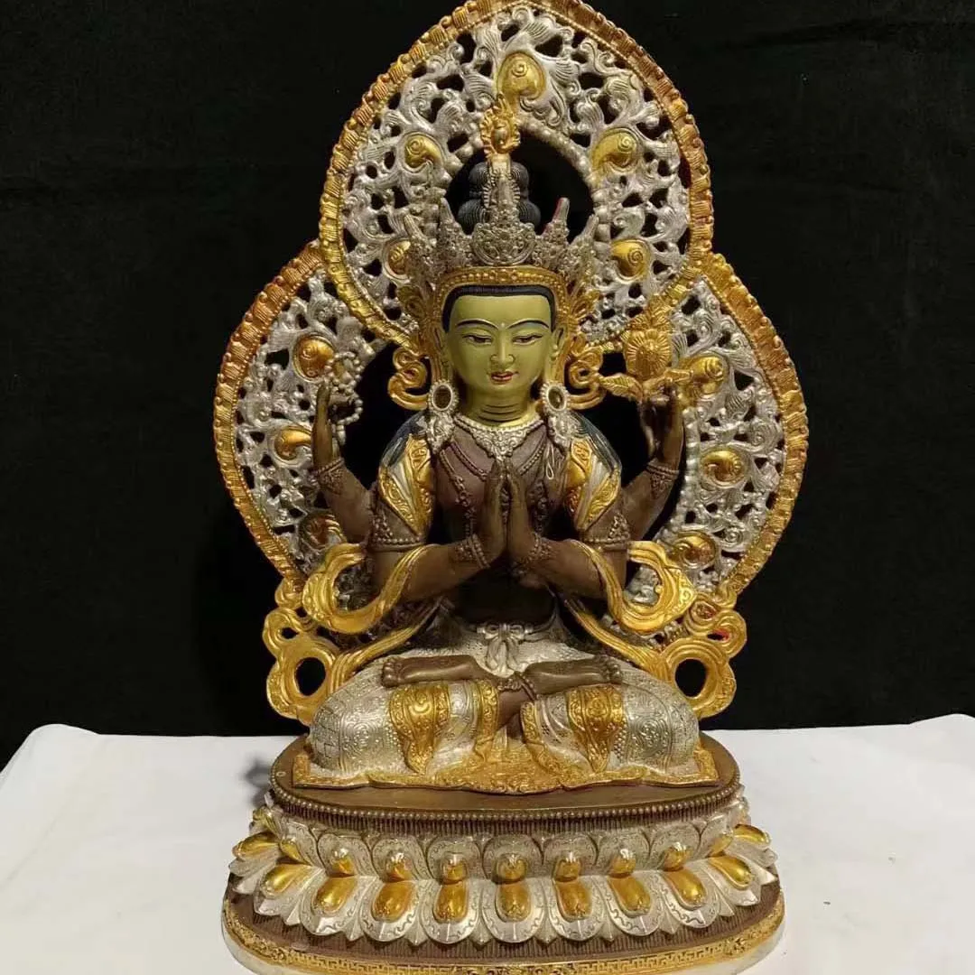 

48CM large Wholesale Buddha statue # gilding COPPER Four arm GUAN YIN Tara Tibet temple family Altar efficacious Protection