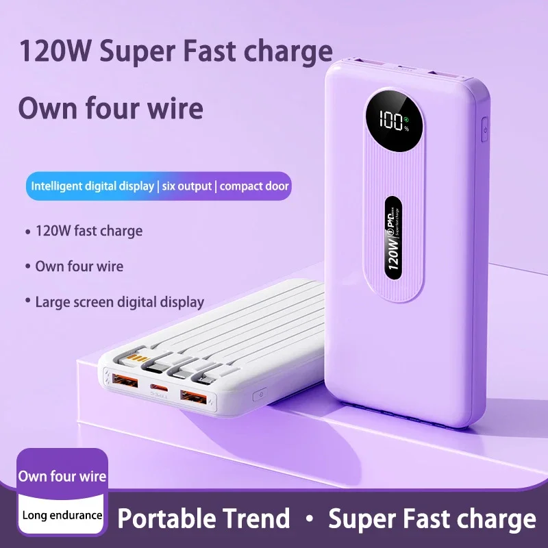 Фото 120 Вт мобильный аккумулятор с сверхбыстрой зарядкой и цифровым дисплеем, аккумулятор большой емкости, подходит для iPhone, Samsung, Huawei, Xiaomi №3