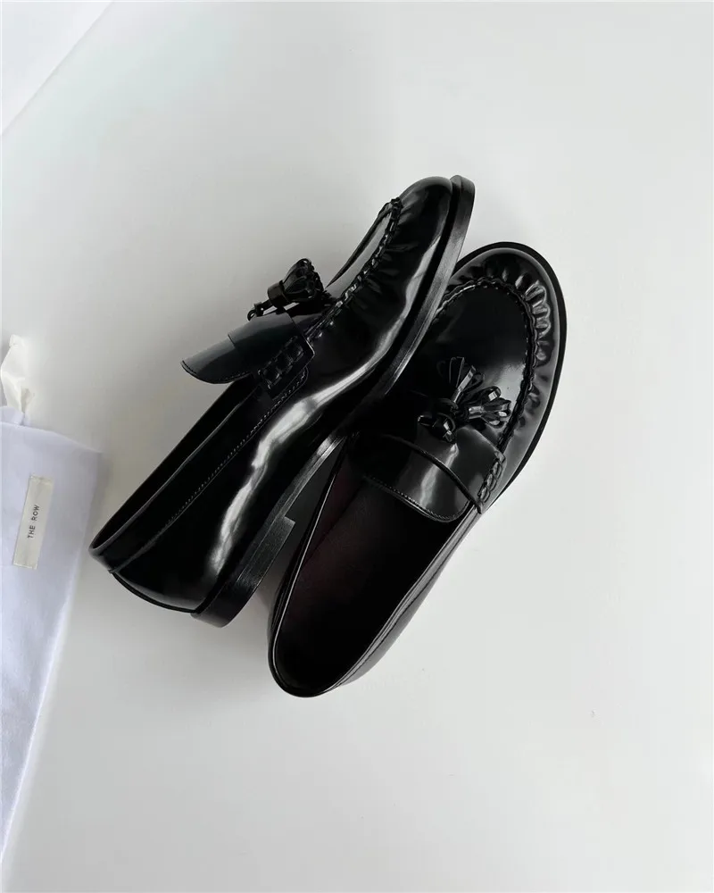 New style leather single shoes in spring and autumn Women's Lefu shoes English style flat heel round toe small leather shoes