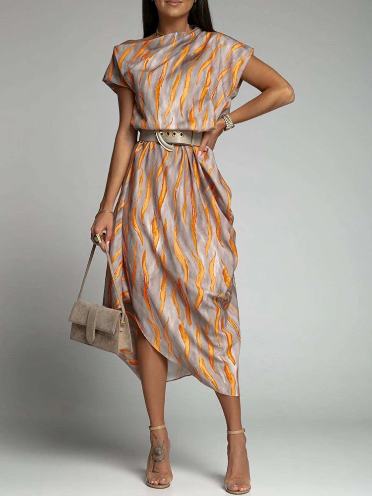 

Women Elegant Slim Dress Casual Sleeveless O Neck A Line Dress Fashion Floral Printed Party High Street Long Summer New Dress