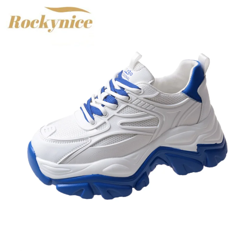 

Women High Platform Leather Sneakers Wedges Outdoor Casual Shoes Summer Chunky Shoes Lace-up Tennis Sport Dad Shoes Woman 6.5CM