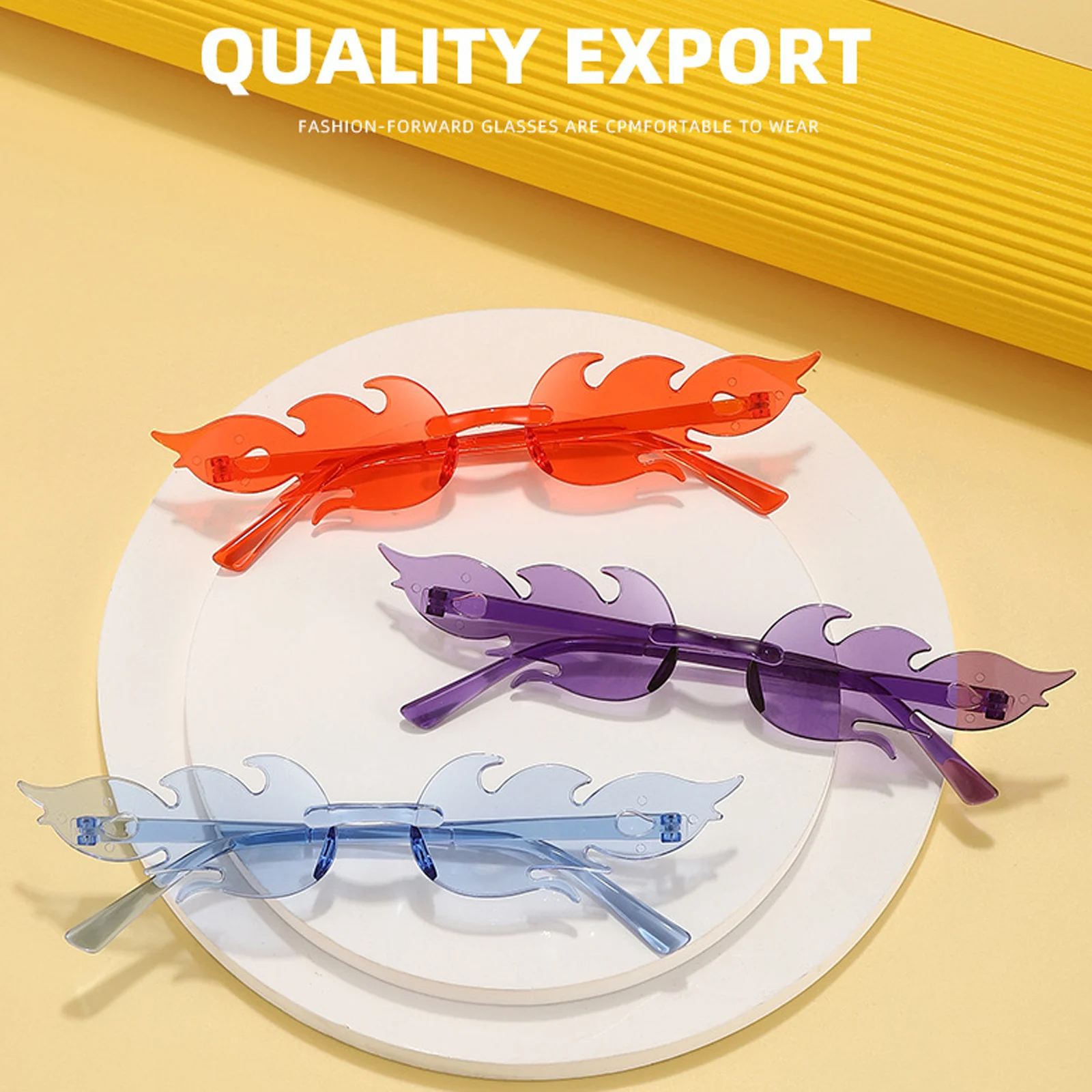 

KLASSNUM Funny Flame Sunglasses Women Party UV400 Fashion Rimless Sunglasses Novelty PC Frame Sunglasses Cosplay Glasses Luxury