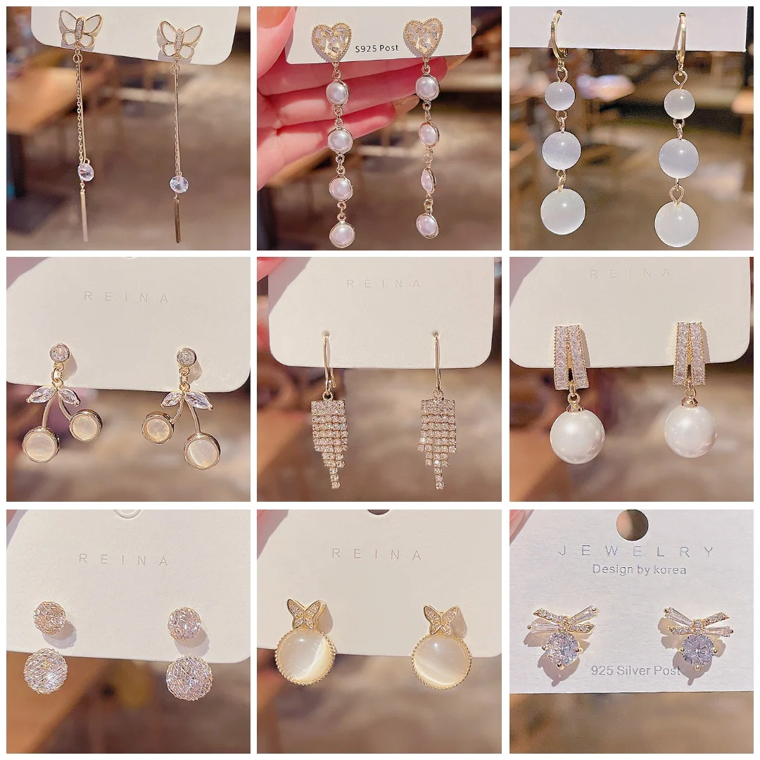 

39Pairs Multi-Styles Rhinestone Round Stone Inside Crystal Ear Studs For Dance Competitions Stage Performance Earrings Jewel