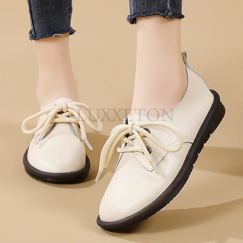 Туфли женские с круглым носком мягкая кожа подошва Повседневные Легкие обувь для