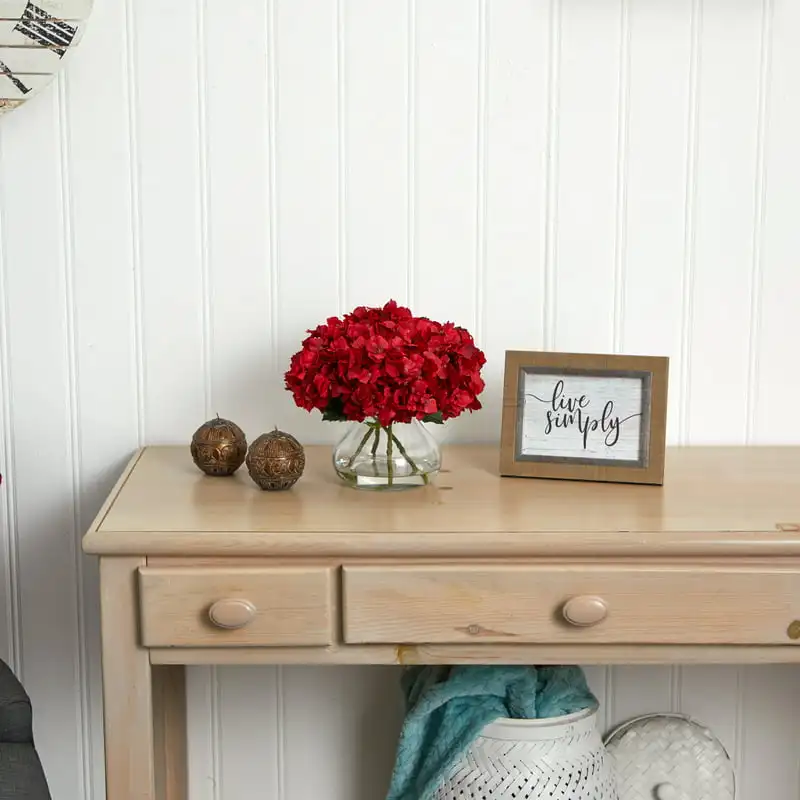 

Stylish and Beautiful Red Hydrangea Artificial Silk Flower Arrangement with Elegant Vase, Perfect Home Decor.