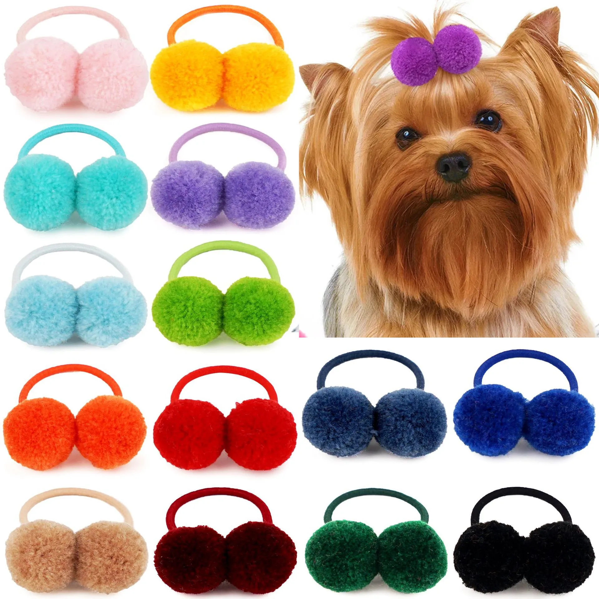 

2pcs Dog Solid Double Plush Hair Ball Elastic Hair Bands for Small Dogs Girls Cat Bows Pets Grooming Bows Dog Hair Accessories