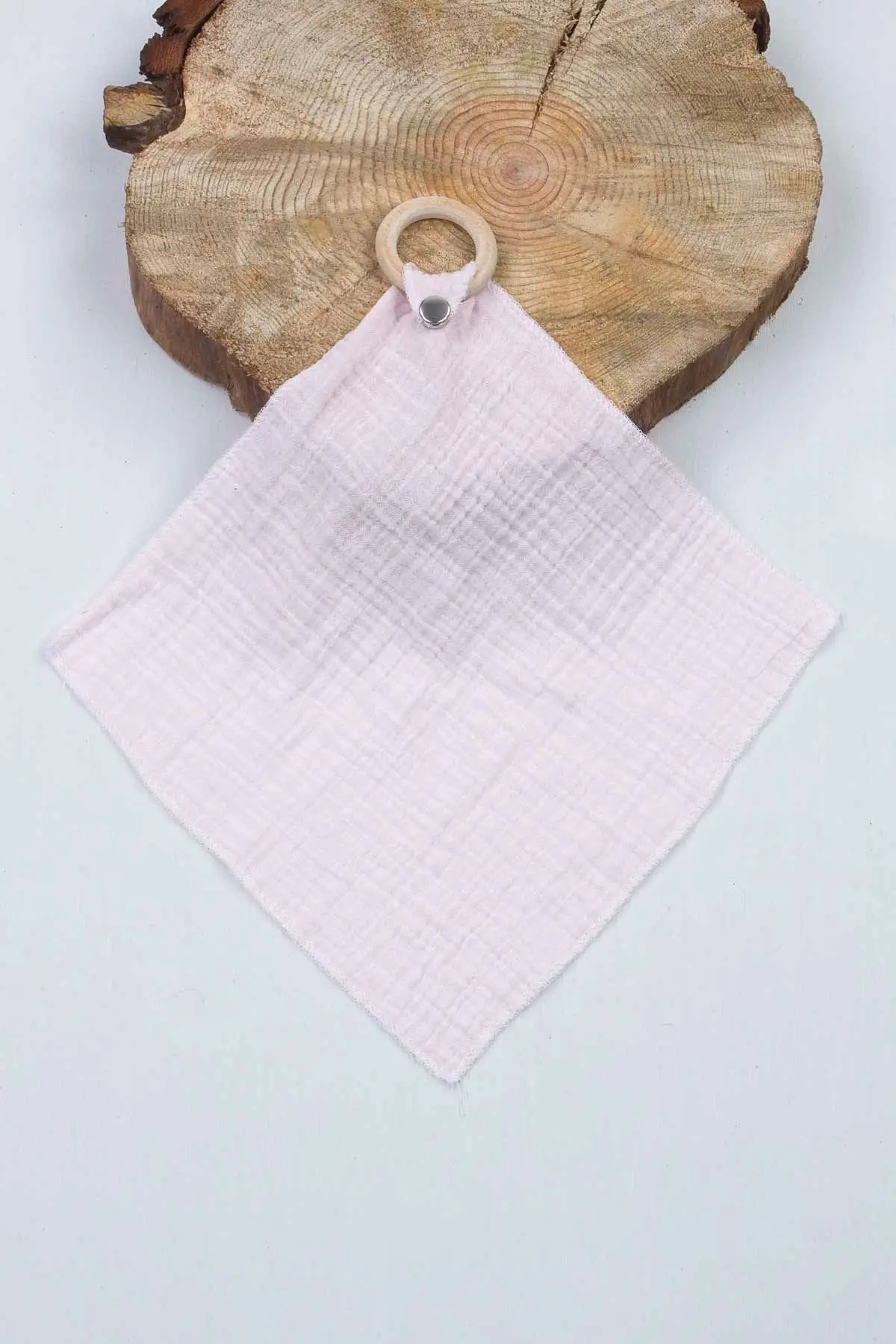 

Pink Natural Wood Ring Müslin Gossamer Baby Mouth Napkin