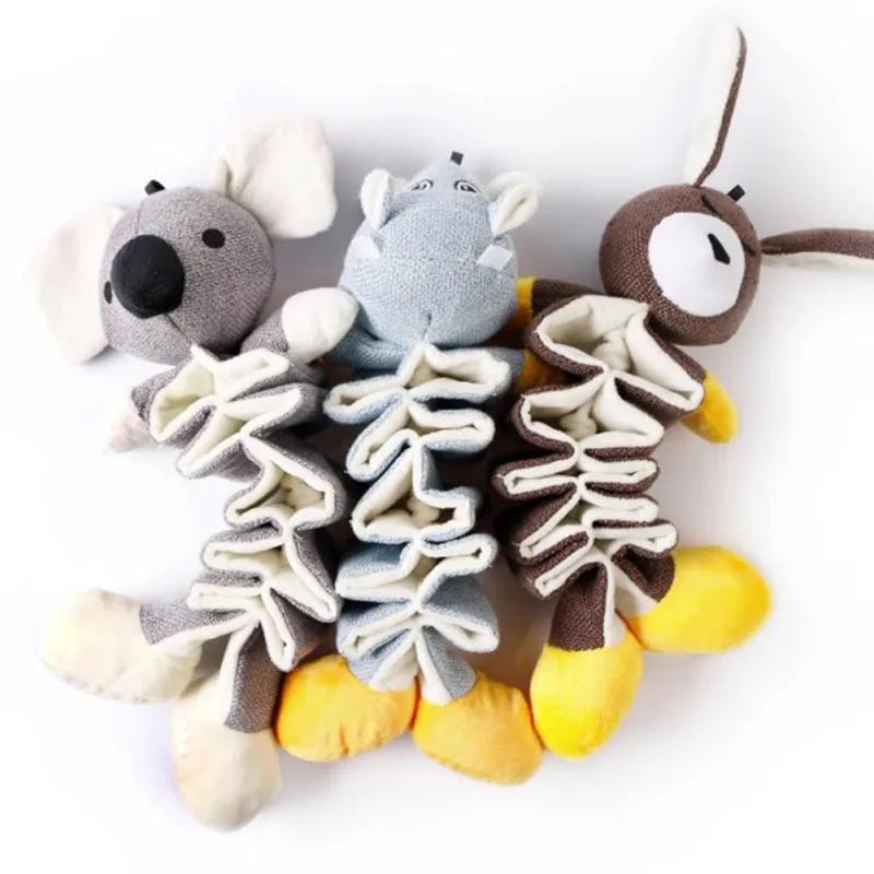 

Cute Plush Dog Toys Squeak Pet Animal Plush Toy Puzzle Dog Chew Squeaky Whistling Involved Kangaroo Koala Slow Eat Pet Toy