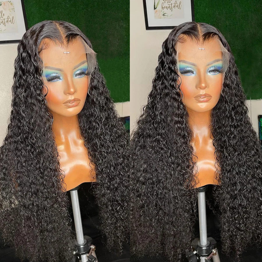 180%Density 26Inch Long Kinky Curly Synthetic Lace Front Wig For Black Women With Baby Hair Heat Resistant Fiber Hair Daily Wig