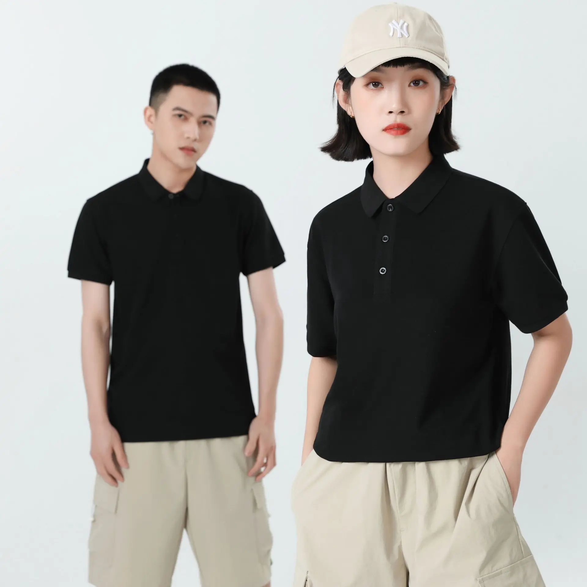 

Solid color lapel men's and women's qingl overalls polo shirt summer multicolor cotton T-shirt short-sleeved sweatshirt