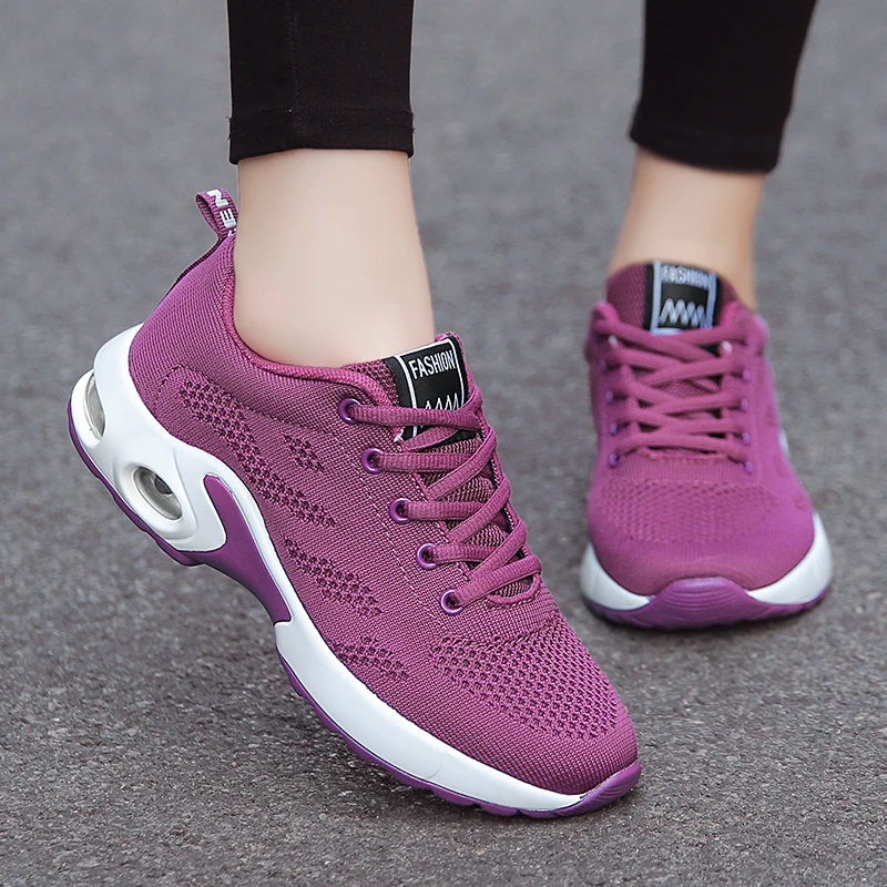White Casual Women's Running Shoes 42 Comfortable Air Mesh Soft Women's Sneakers 41 Big Size Jogging Lace Up Women's Flat Shoes