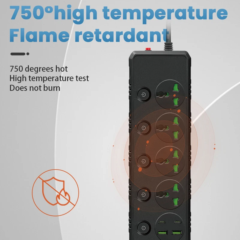 Сетевой удлинитель JFKDX 3000 Вт 7 розеток переменного тока 2 м |