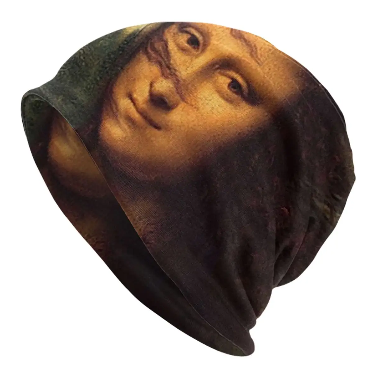 Funny Mona Lisa Wind In Hair Adult Men's Women's Knit Hat Keep warm winter Funny knitted hat