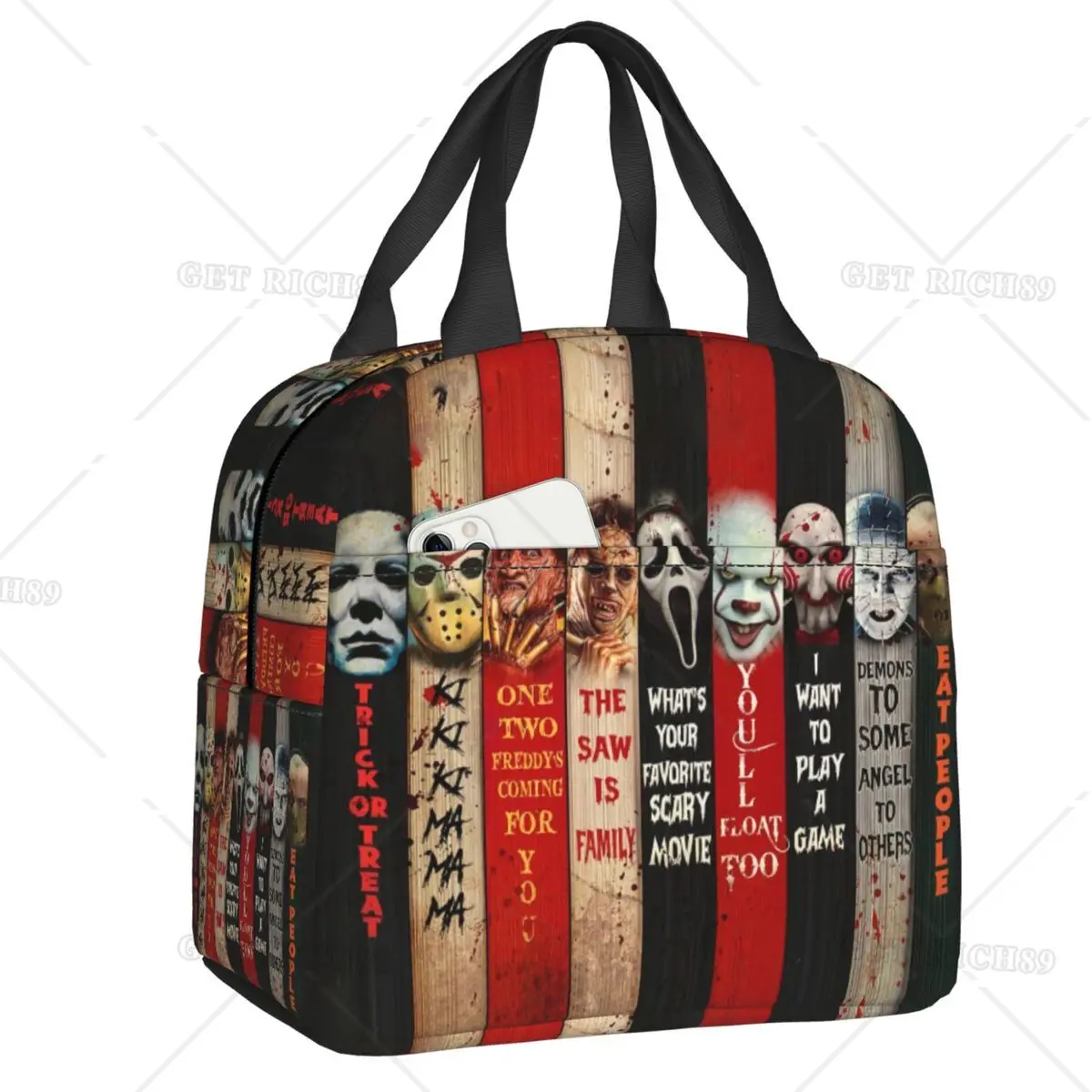 

Halloween Horror Movie Character Lunch Bag for Work School Waterproof Thermal Cooler Insulated Lunch Box Women Kids Food Tote