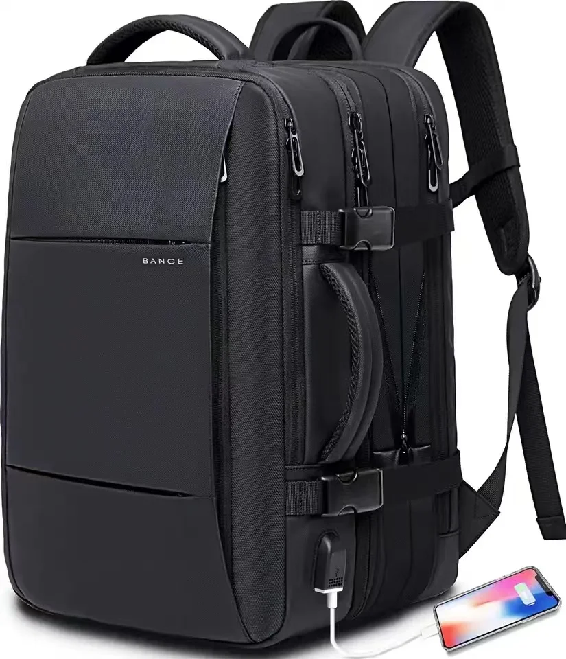 

BANGE New 15.6 Inch Black Tidemembrane Large Capacity School Backpacks USB Interface for Charging Bag Men's laptop Backpack