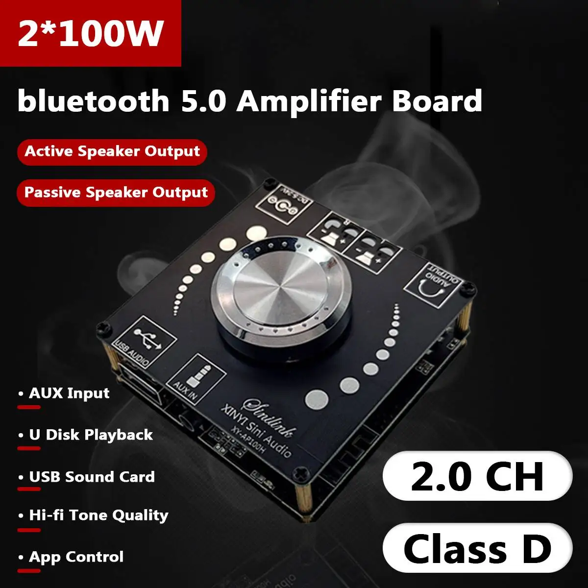 

XY-AP100H TPA3116 200W bluetooth 5.0 Digital Amplifier Board Audio Power Amplifier Stereo HiFi Class D Audio Amp Mini Music AMP