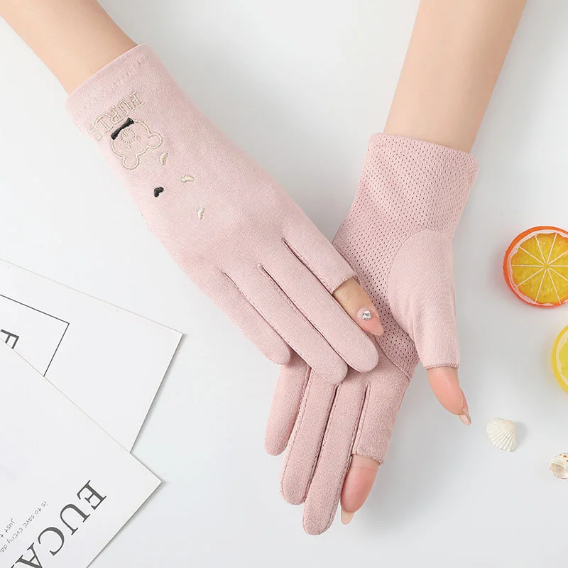 

Sunscreen gloves female 115fg summer driving Korean version pure cotton trolley riding anti slip thin touch screen short gloves