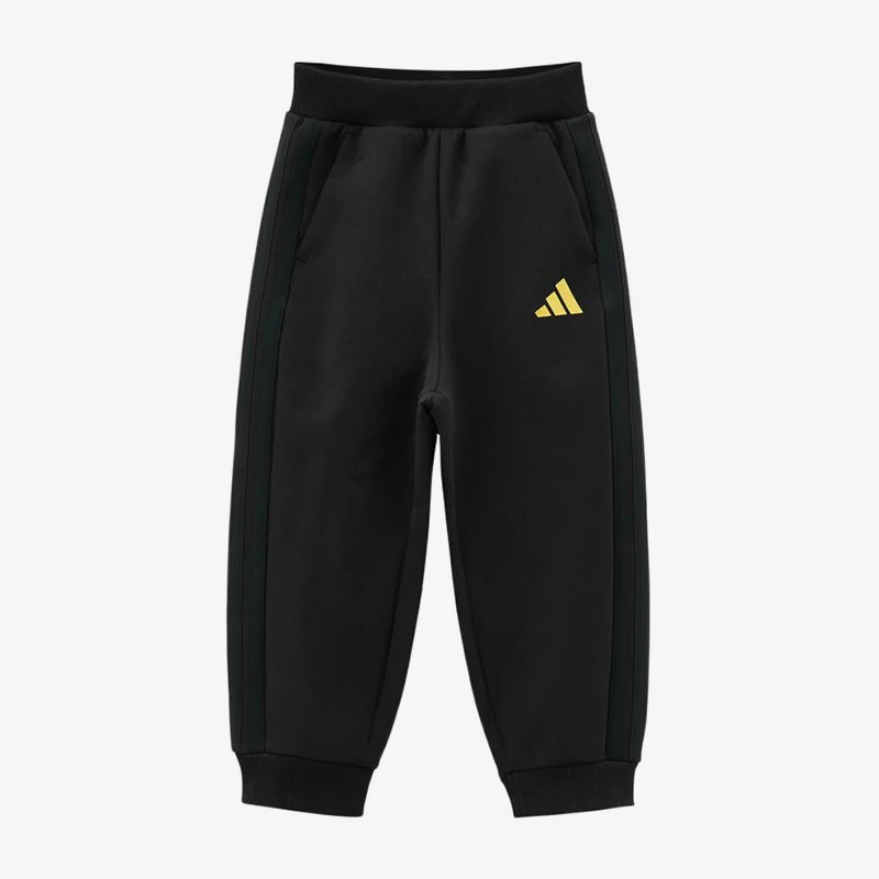 Фото Оригинальные детские спортивные брюки Adidas 128, черно-желтые, приятные к телу, модель KU5595. №1