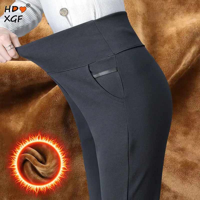 

Женские однотонные утепленные бархатные брюки-карандаш, модные эластичные прямые брюки с высокой талией, облегающие брюки больших размеров 40-100 кг