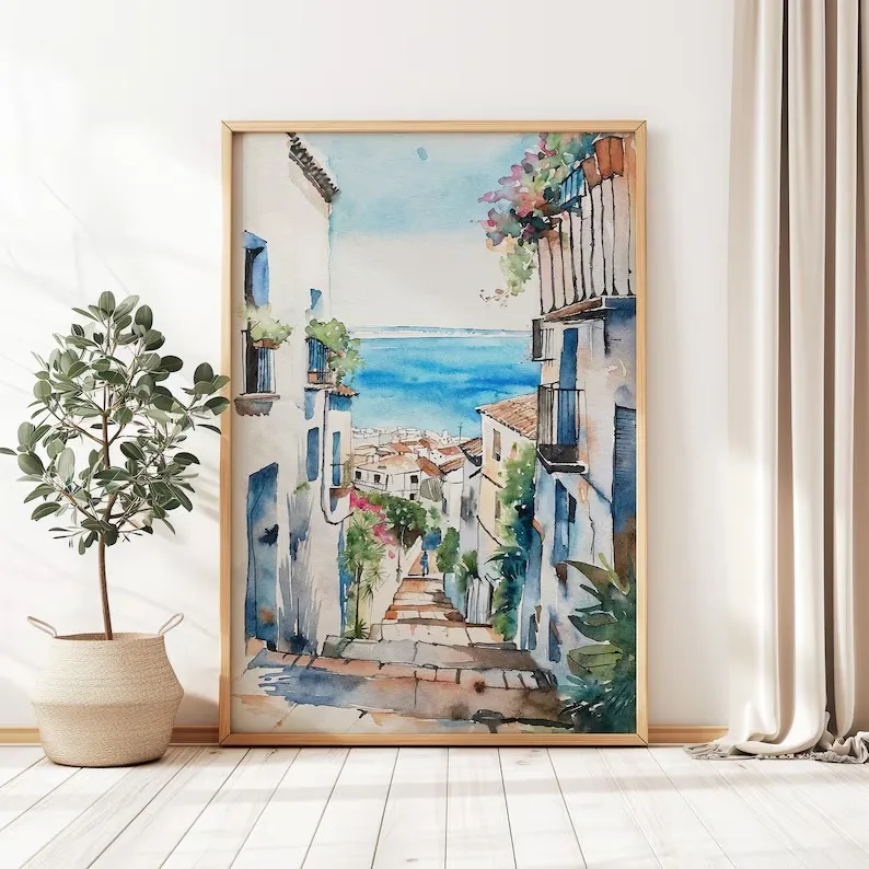 Ретро итальянский Positano Капри Амальфи Лимонное дерево БЕРЕГОВОЕ городское пейзаж