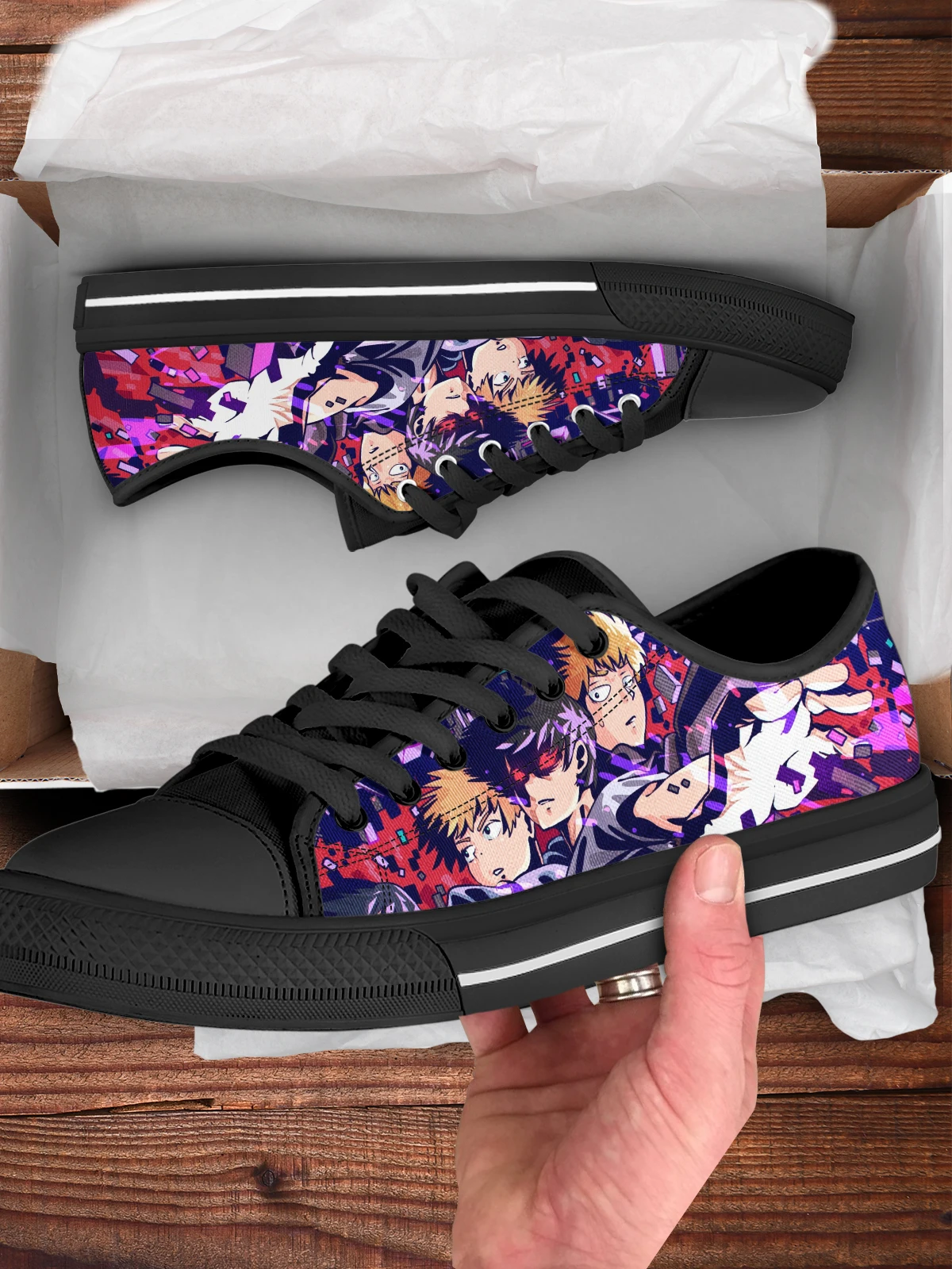 ELVISWORDS Japanese Anime Mob Psycho 100 Cool Design Men's Sneakers Casual Flats Autumn Classic Low Men Lace-up Walking Shoes