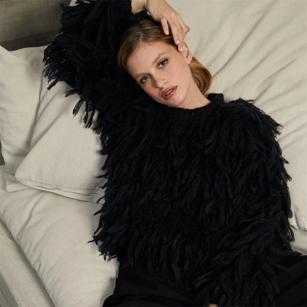 Женский спандекс пуловер с бахромой