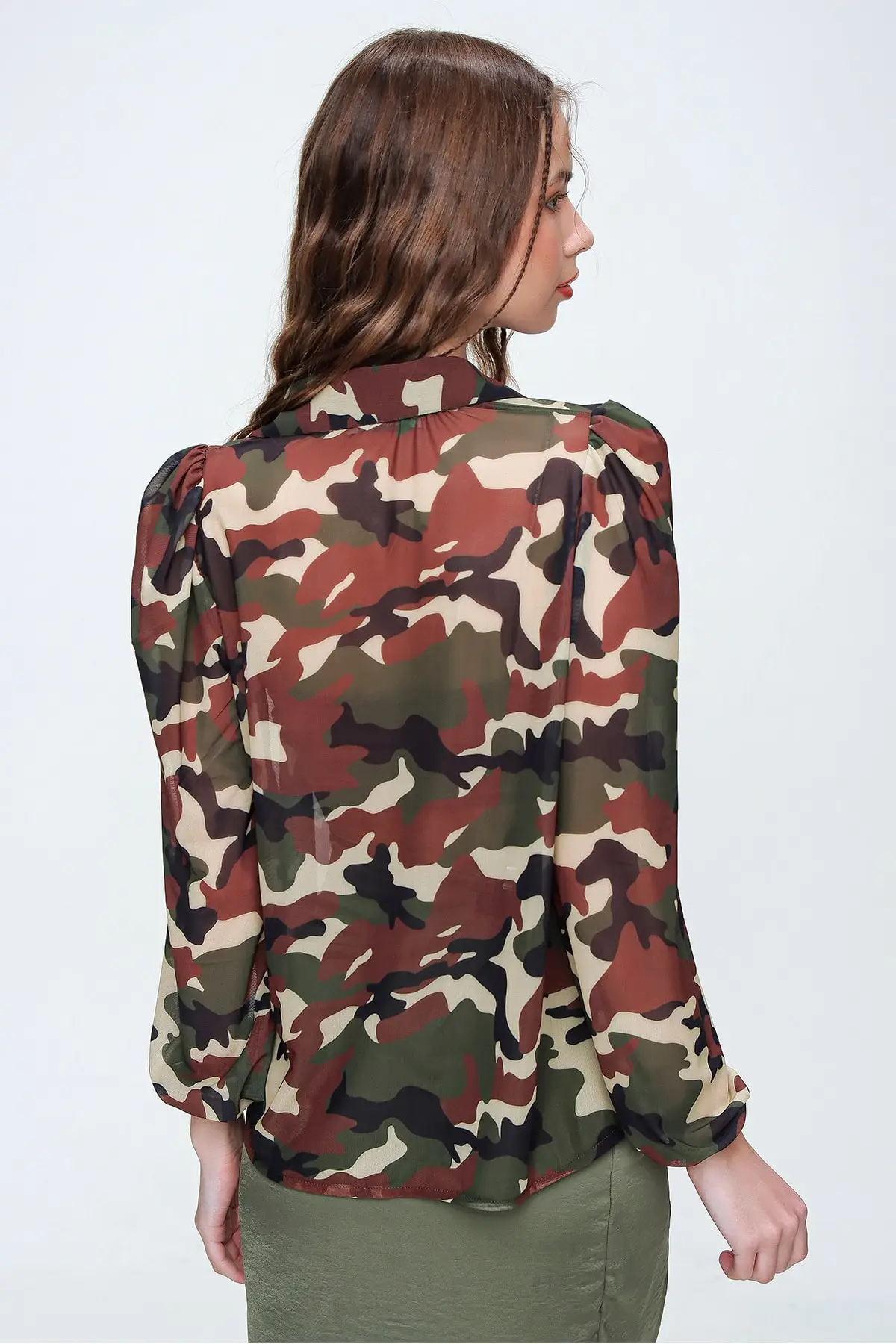 

Camouflage Chiffon Sexy Shirt for Girls Summer Streetwear Club Party Long Sleeve Chic Tops Blouse Shirts Fresh Sweet