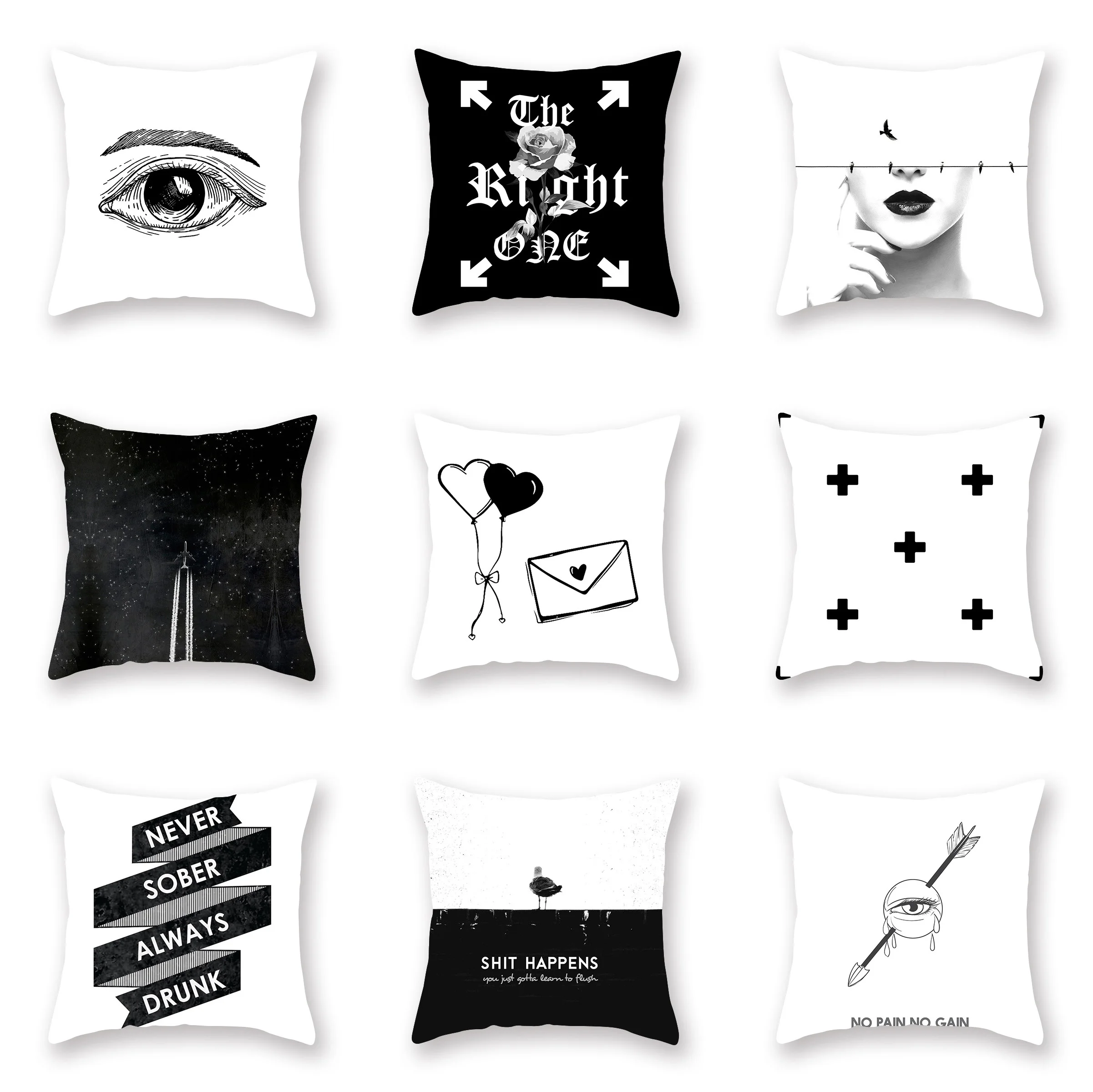 

45x45cm Simple Black And White Line Art Printed Pillowcase Sofa Home Decoration Pillowcase Home Pillowcase Decoration