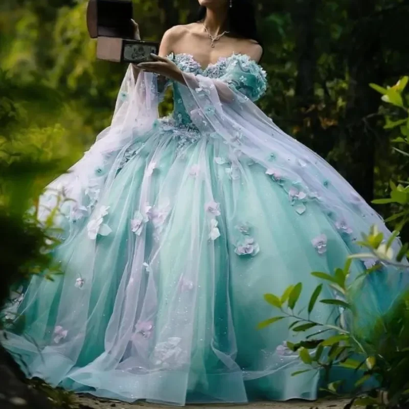 Мятно-зеленые платья принцессы Quinceanera для подростков бальное платье из тюля с