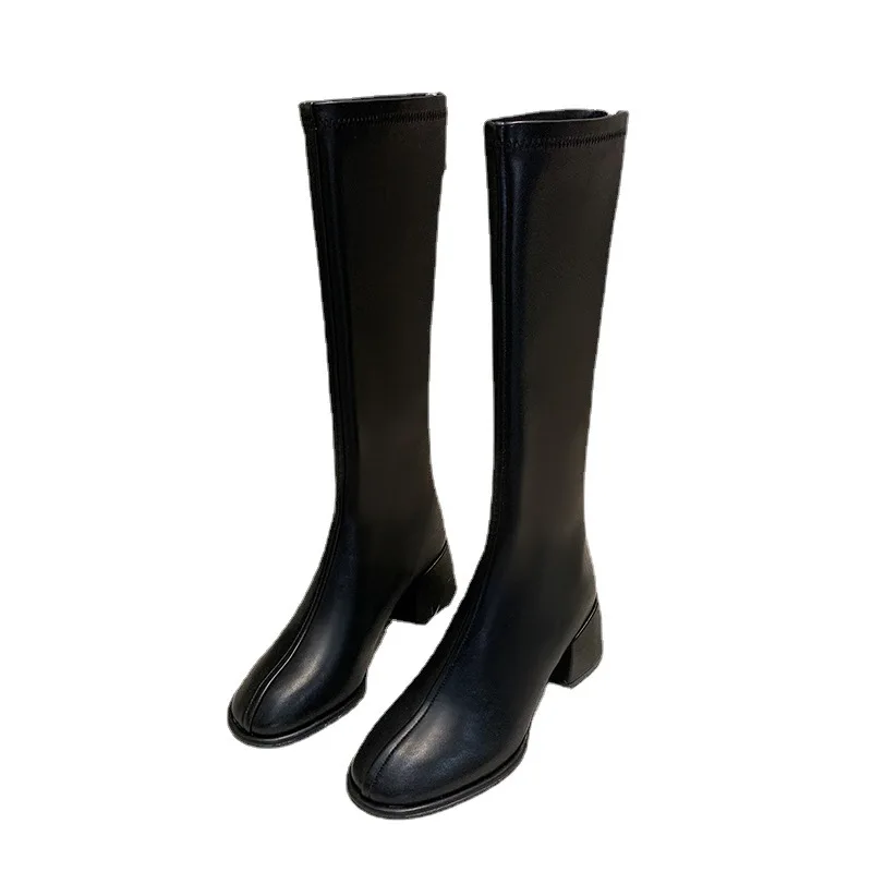 2022 Winter Fashion Women Thigh High Long Flat Boots Beige Low Heels Knee High Boots Soft Leather Square Toe Boots Party Shoes