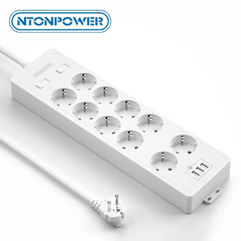 

NTONPOWER Wall Mountable USB Power Strip 4000J Surge Protector Extra Wide Socket Power Outlet with Extension Lead Network filter