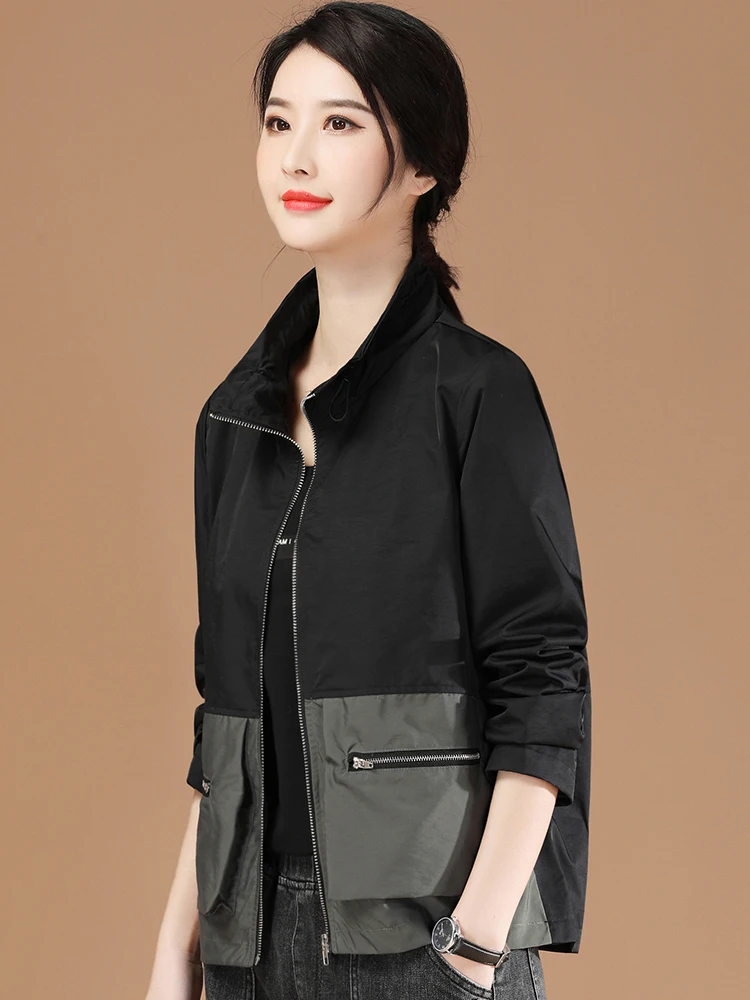 

Женская куртка с воротником-стойкой и длинным рукавом, на молнии